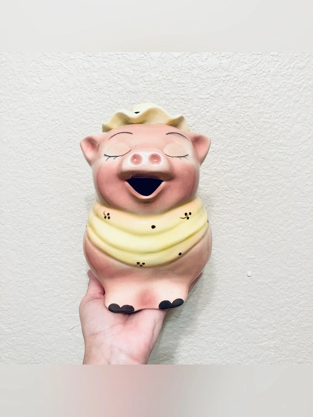 Adorable Vintage Mcm 50s Ceramic Kitschy Pig in Hat with Scarf Pitcher